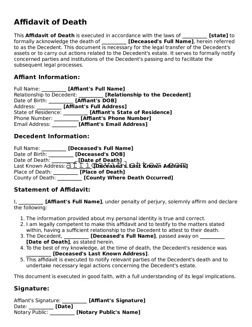 Attorney-Approved Affidavit of Death Template