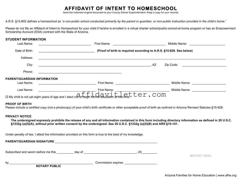 Download Affidavit Homeschool Maricopa County Template