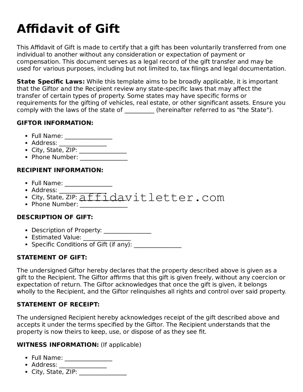 Attorney-Approved Affidavit of Gift Template