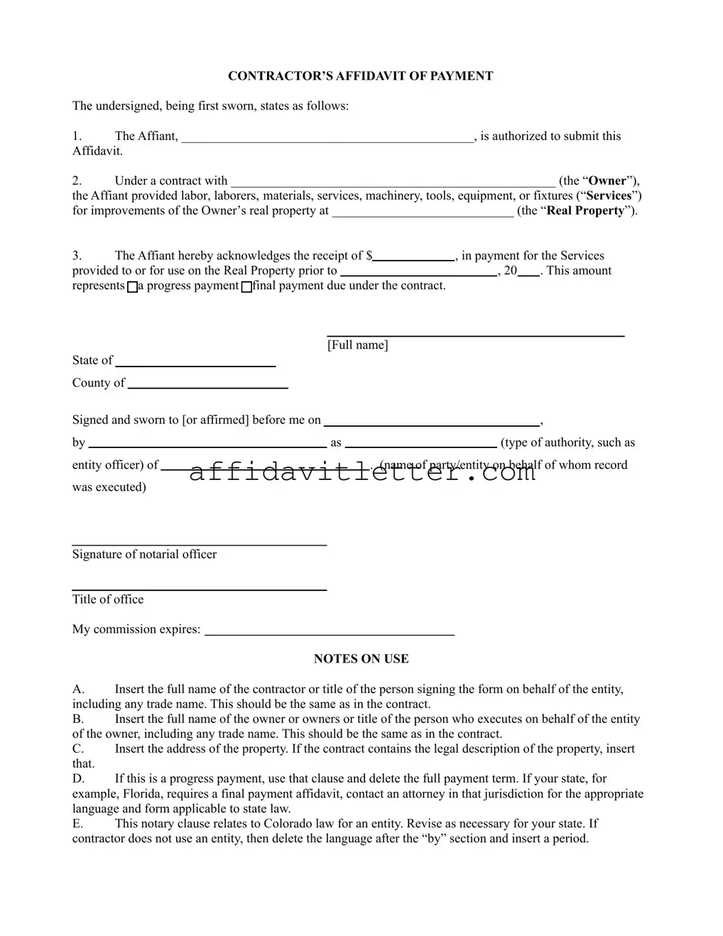 Download Contractor Affidavit Template