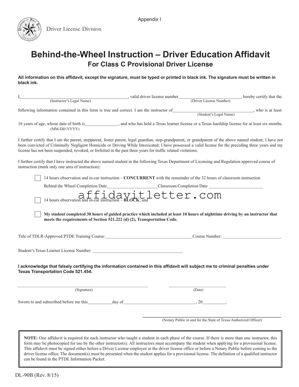 Download Dl 90B Affidavit Template