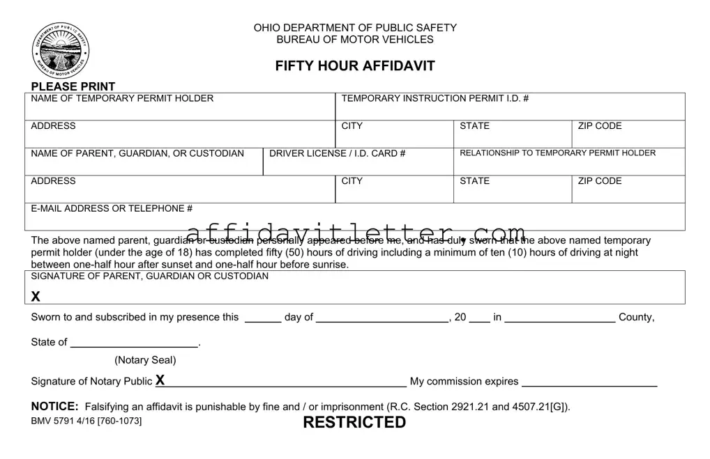 Download Driving Fifty Hour Affidavit Template