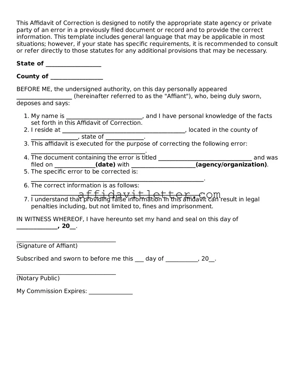 Attorney-Approved Affidavit of Correction Template