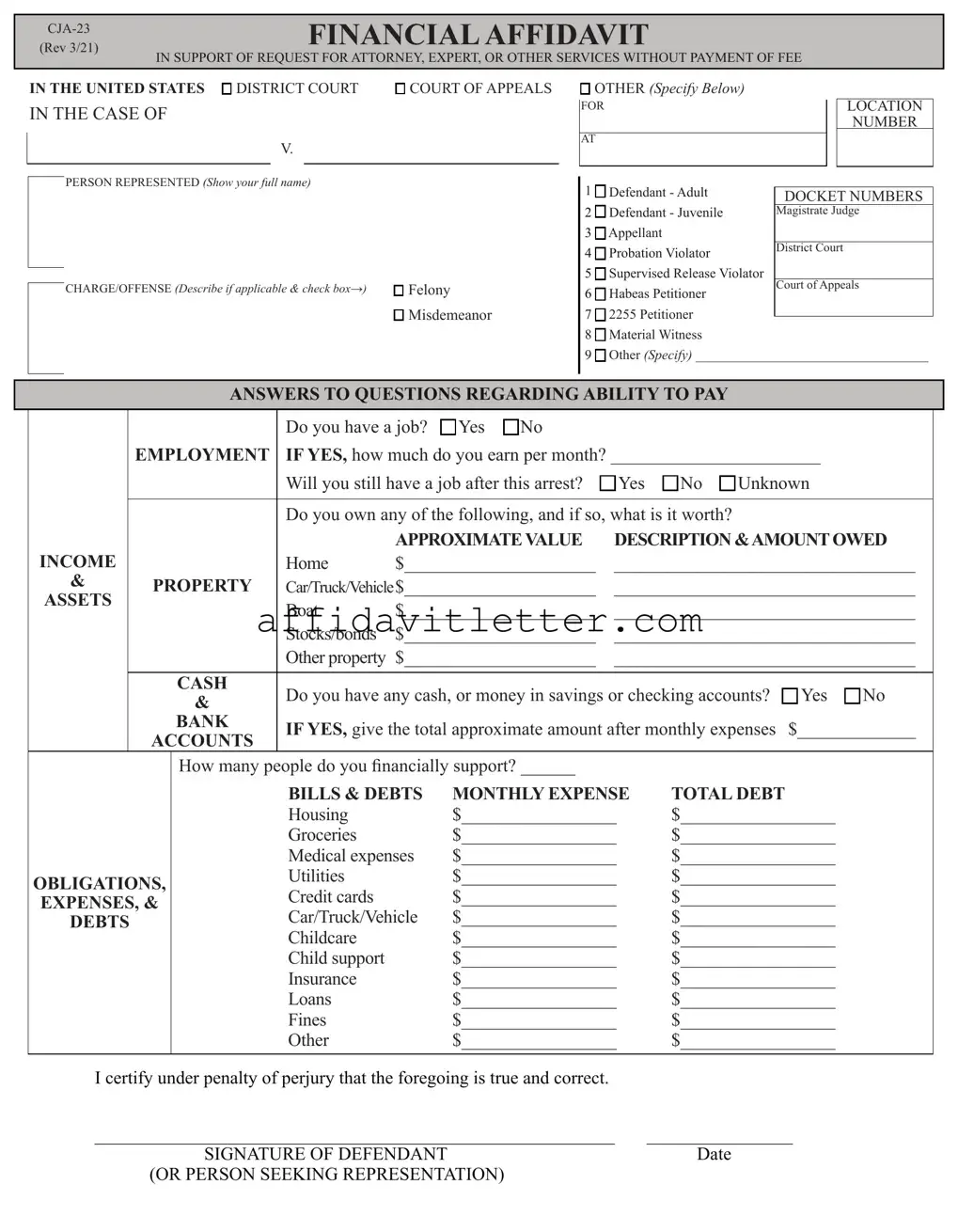 Download Financial Affidavit CJA-23 Template