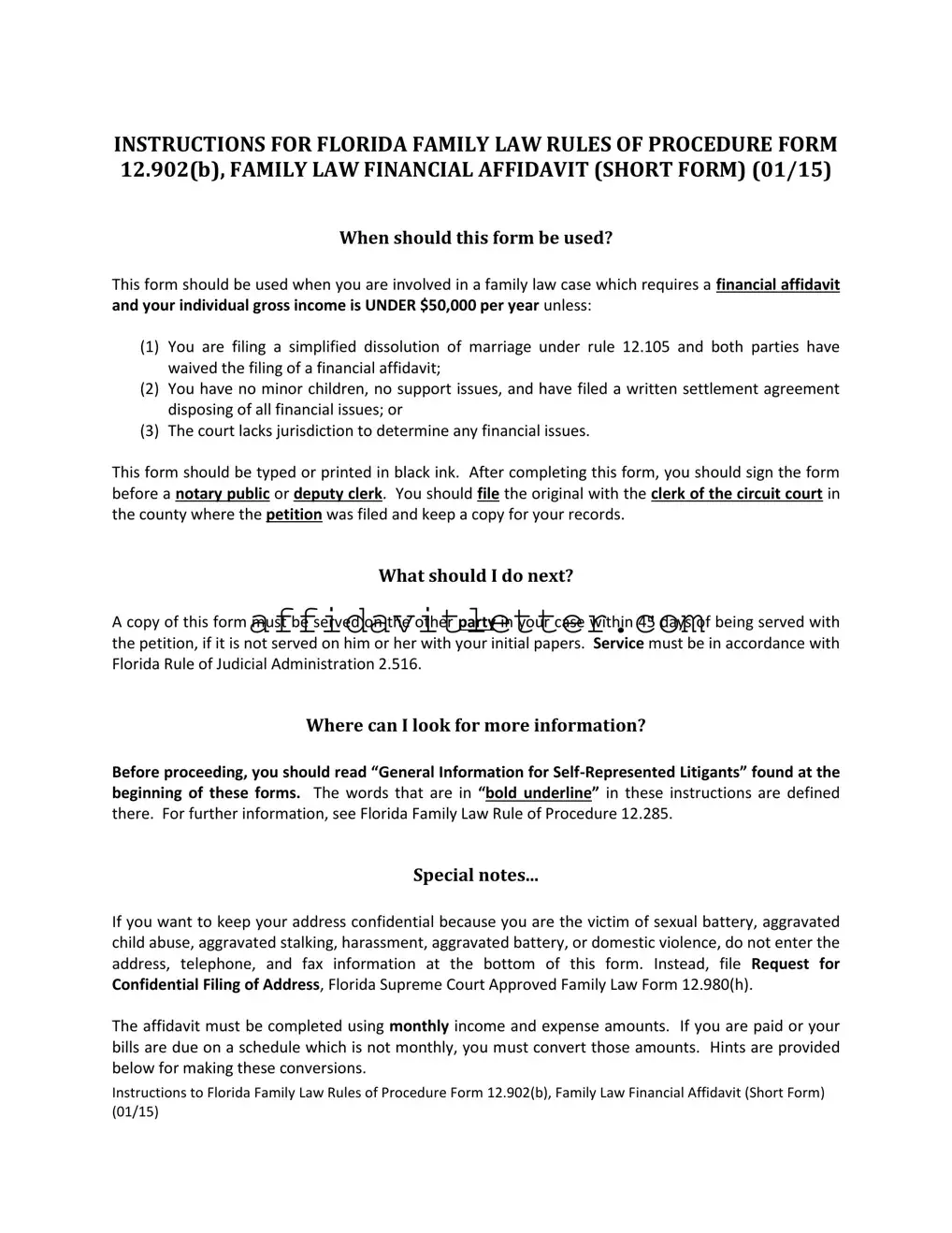 Download Florida Financial Affidavit Short 12.902(b) Template