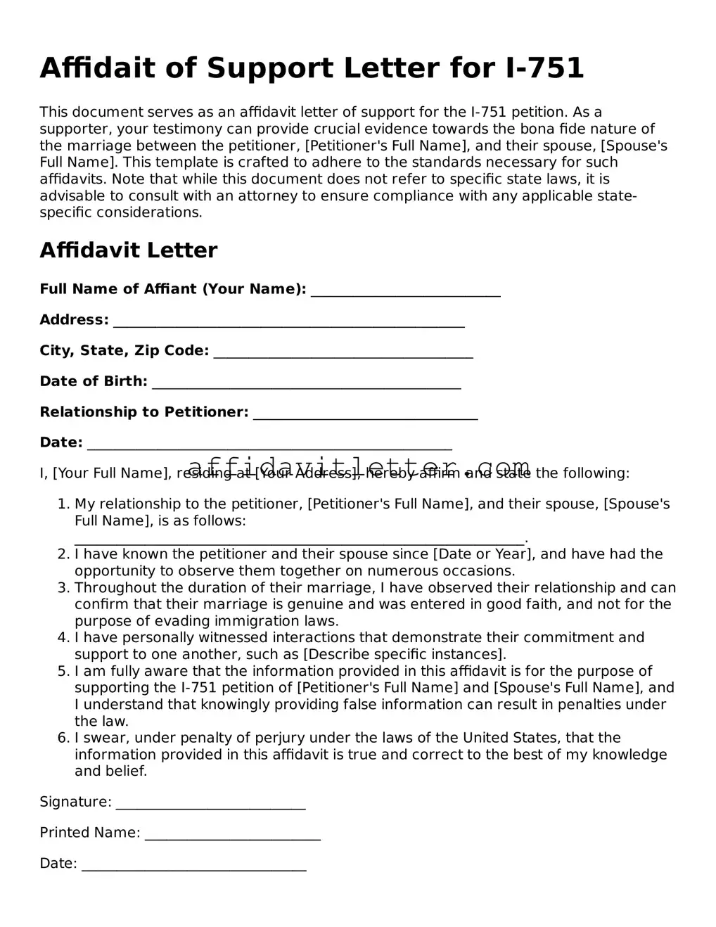 Attorney-Approved Affidavit Letter of Support for I-751 Template