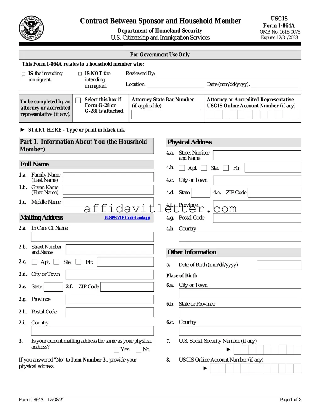 Download I 864A Affidavit Of Support Template