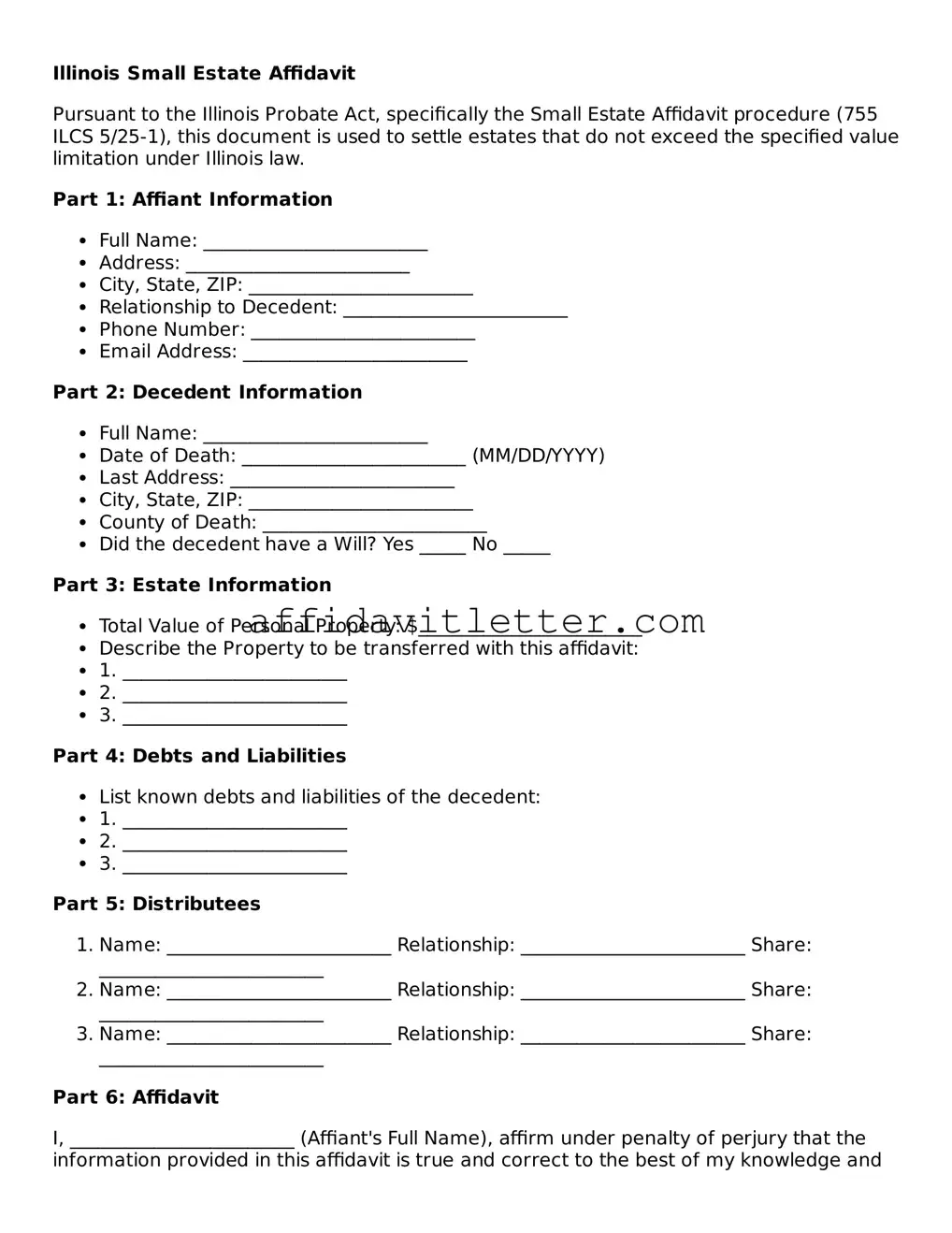 Blank Illinois Small Estate Affidavit Template