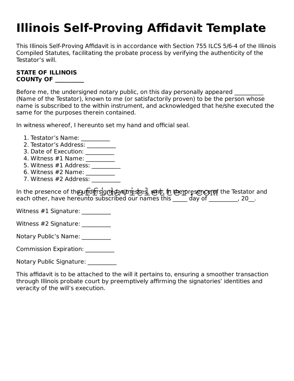 Blank Illinois Self-Proving Affidavit Template