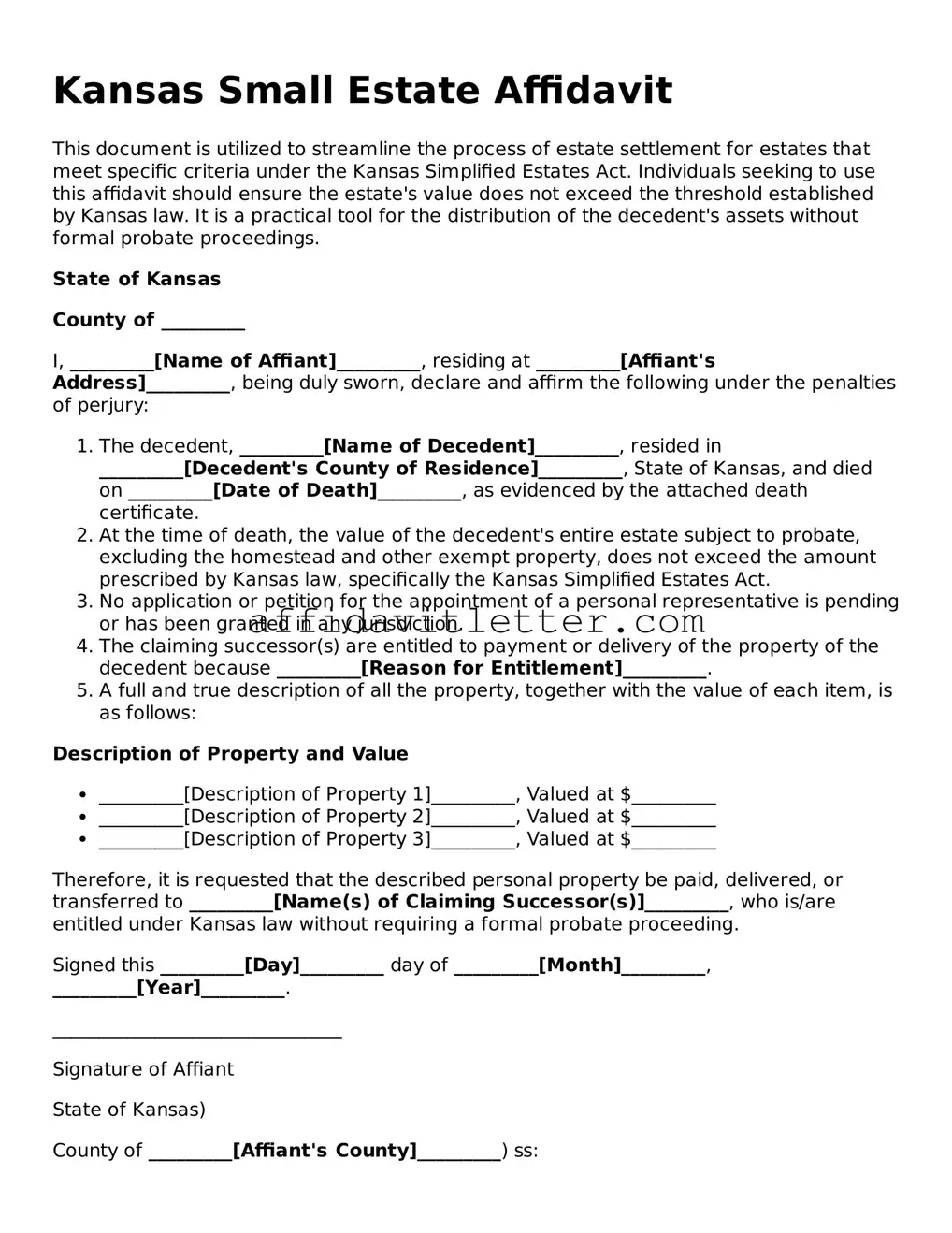 Blank Kansas Small Estate Affidavit Template