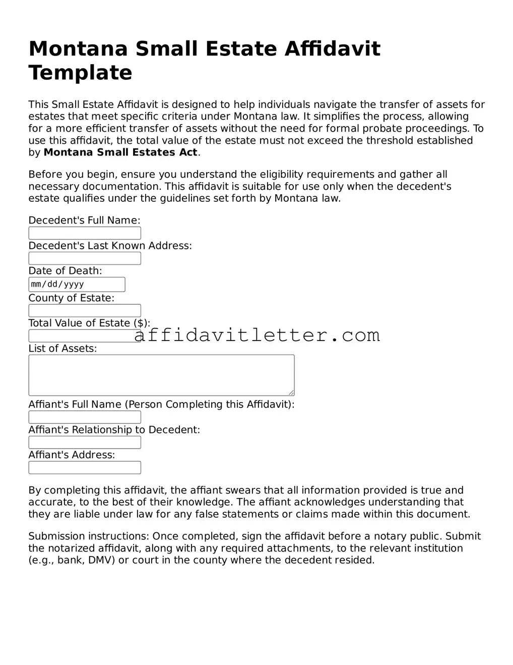 Blank Montana Small Estate Affidavit Template
