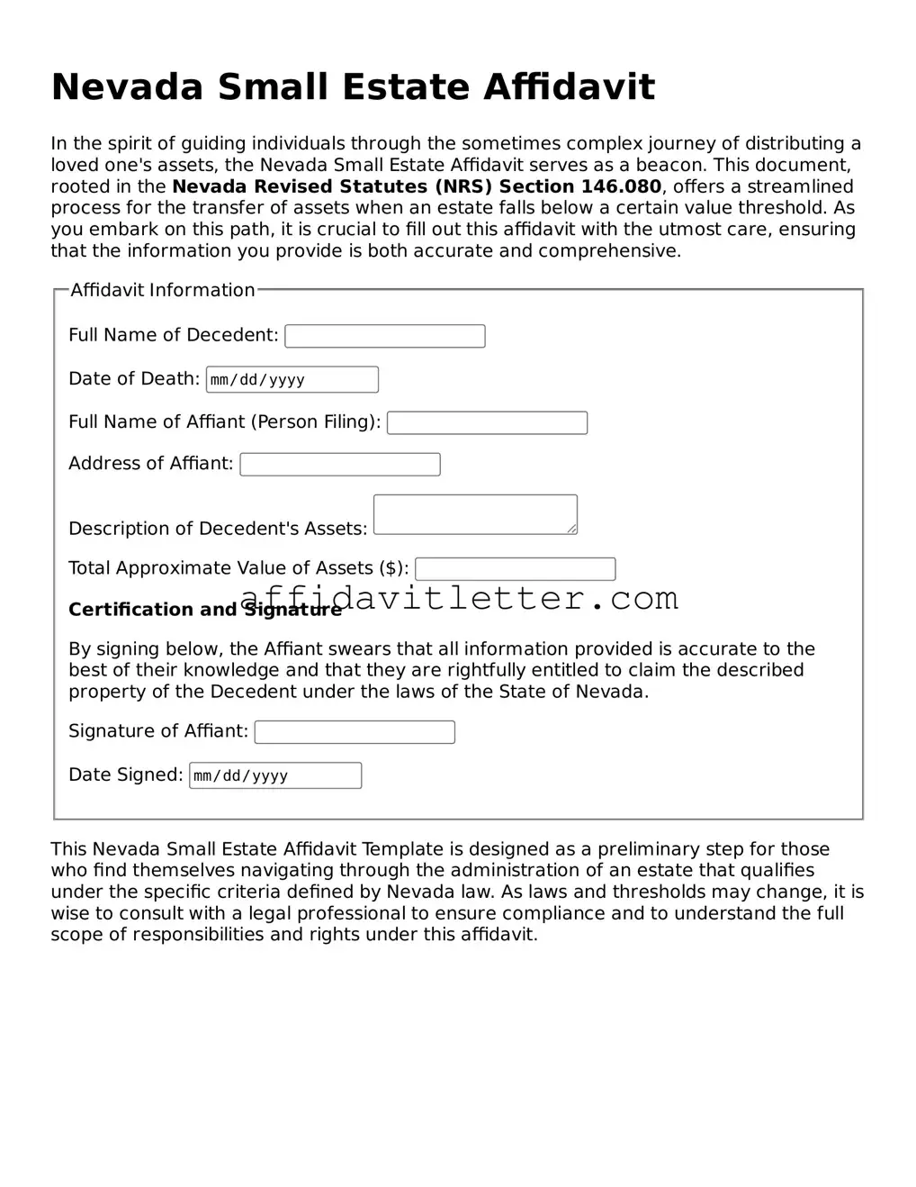 Blank Nevada Small Estate Affidavit Template