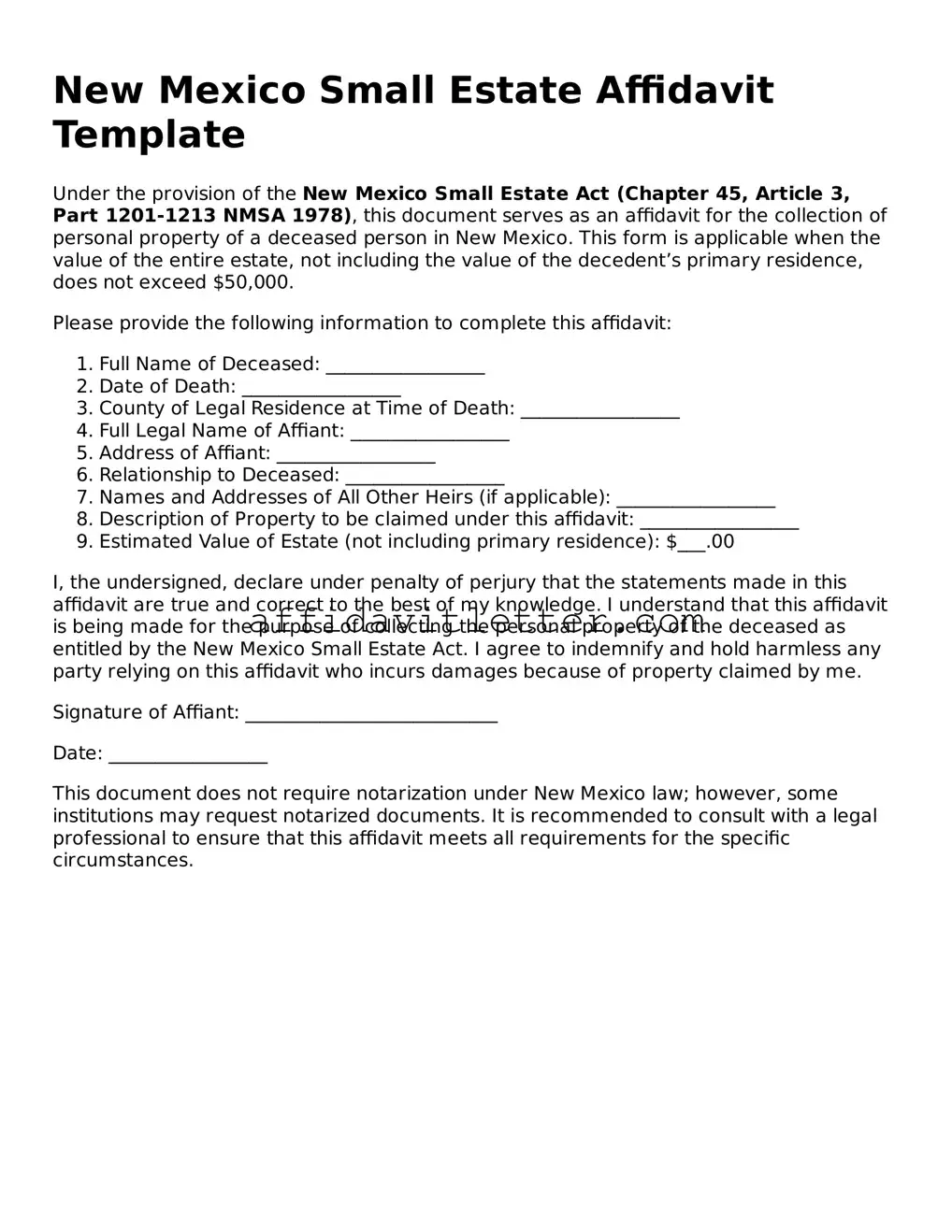 Blank New Mexico Small Estate Affidavit Template