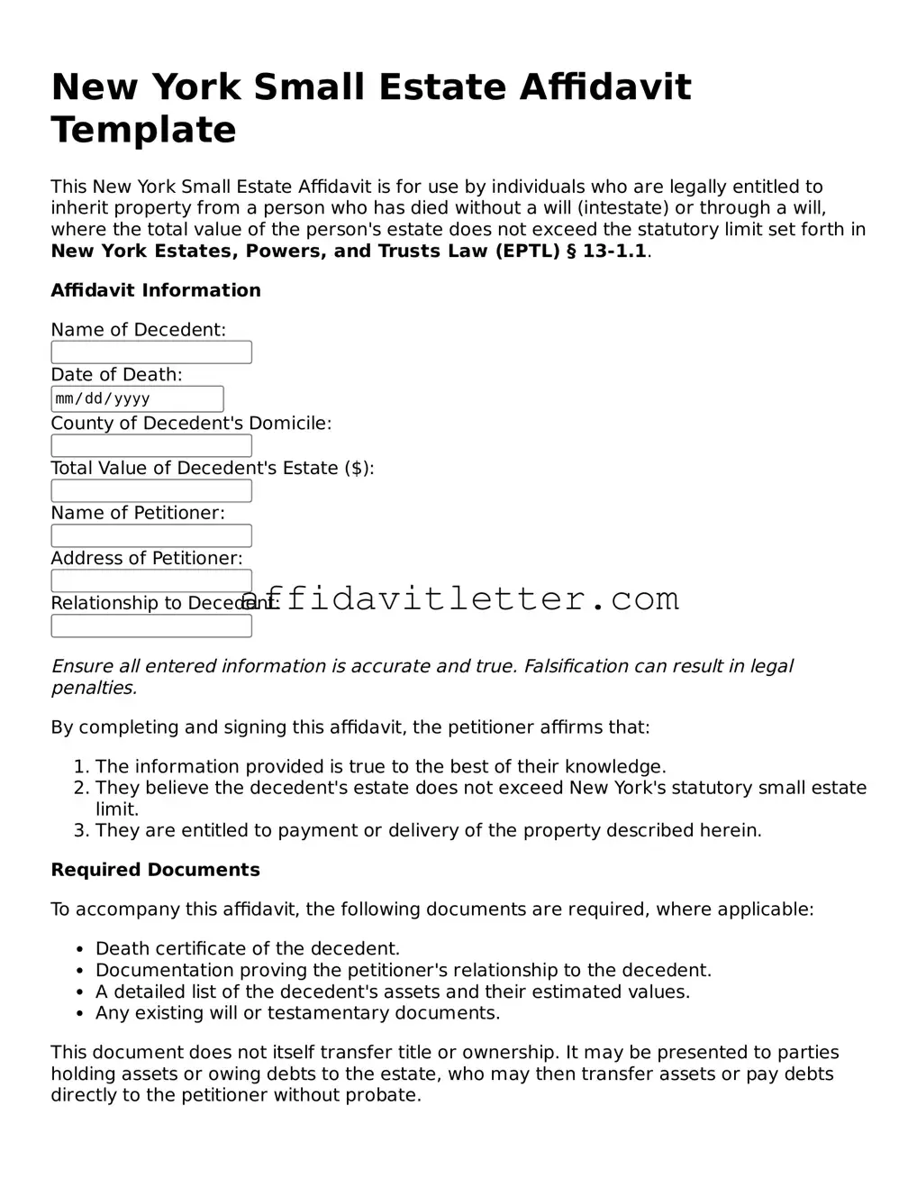 Blank New York Small Estate Affidavit Template