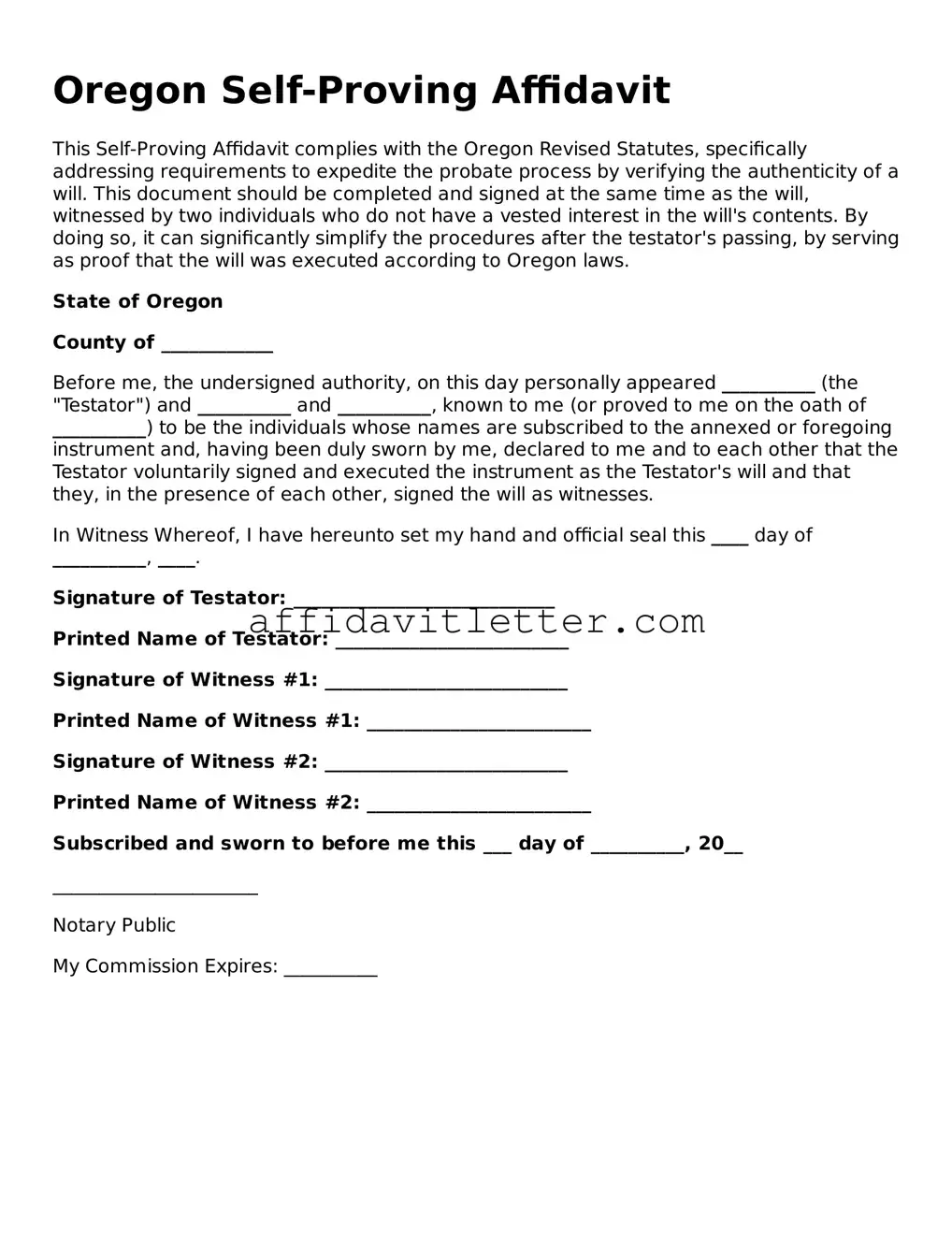 Blank Oregon Self-Proving Affidavit Template