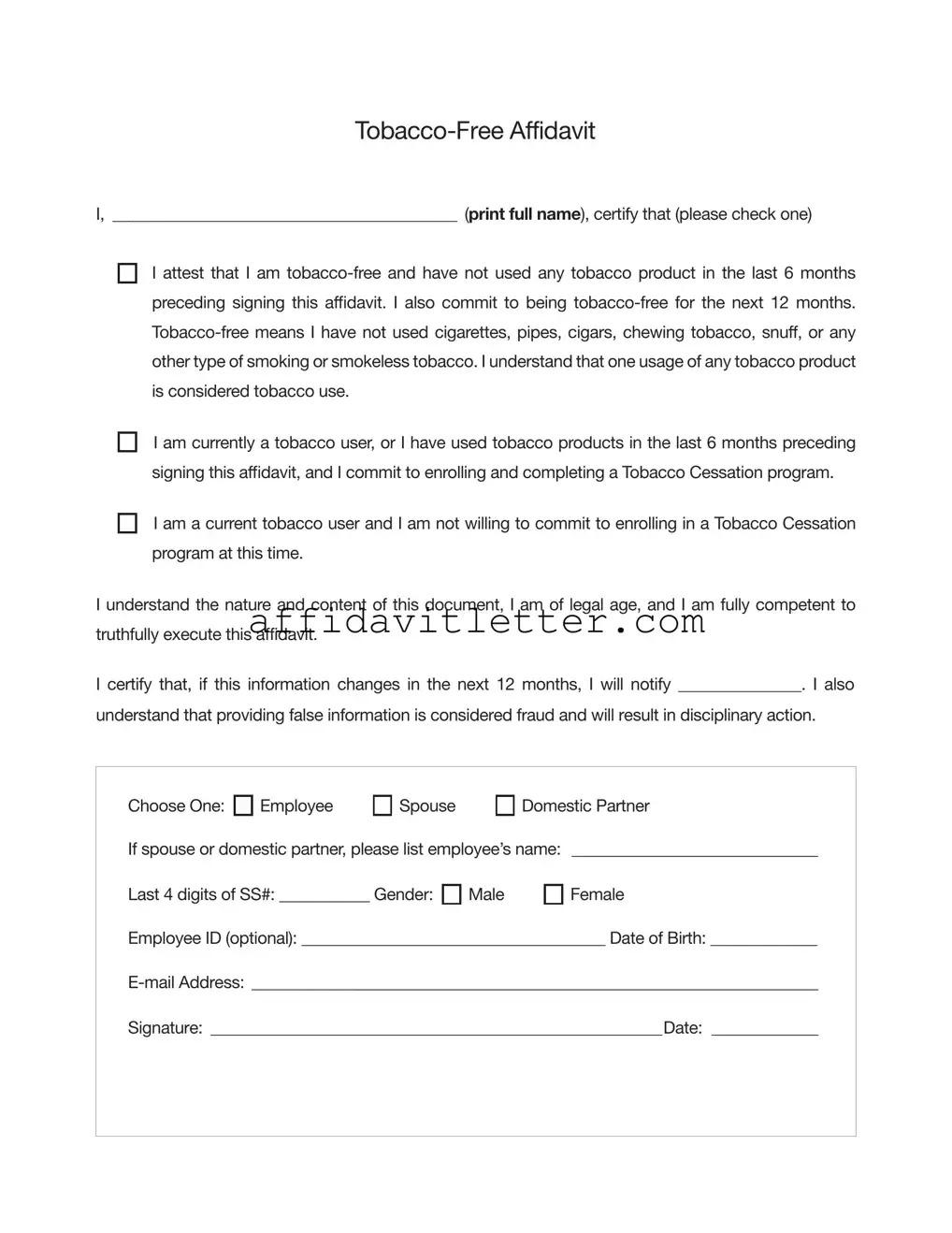 Download Peia Tobacco Affidavit Template