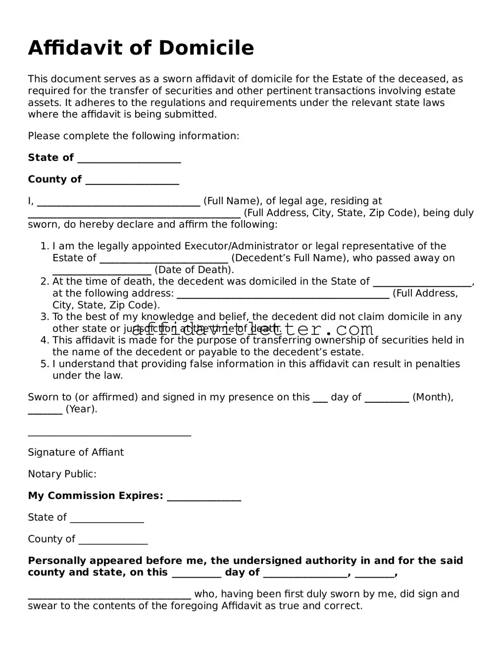 Attorney-Approved Affidavit of Domicile Template