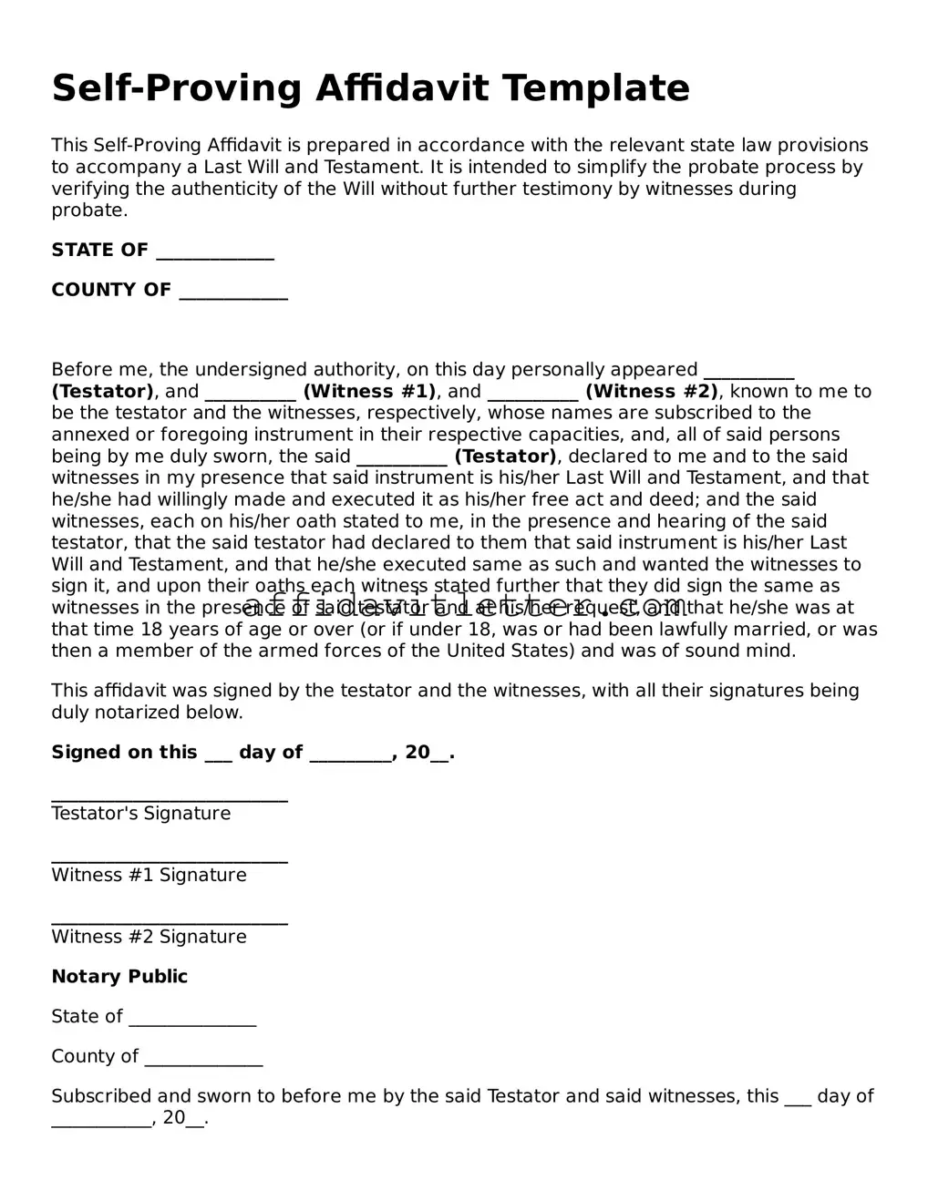 Attorney-Approved Self-Proving Affidavit Template