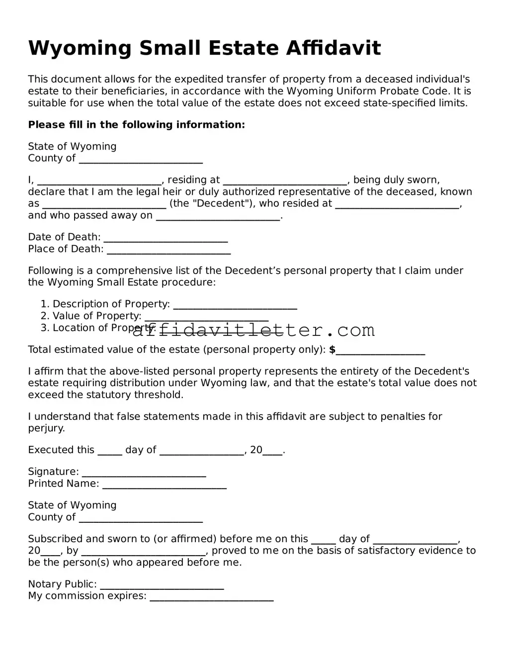 Blank Wyoming Small Estate Affidavit Template